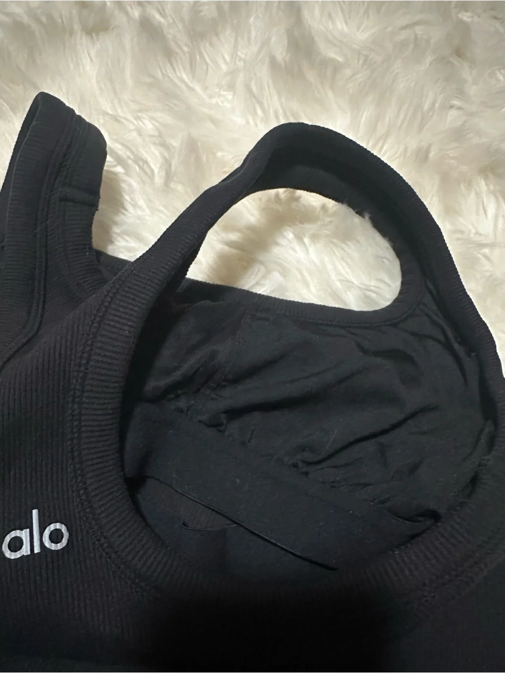 ALO Yoga Black ribbed Racerback Tank with Shelf Bra no padding
